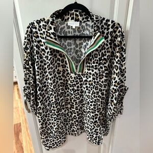 Entro Leopard Print Blouse with Green Accents